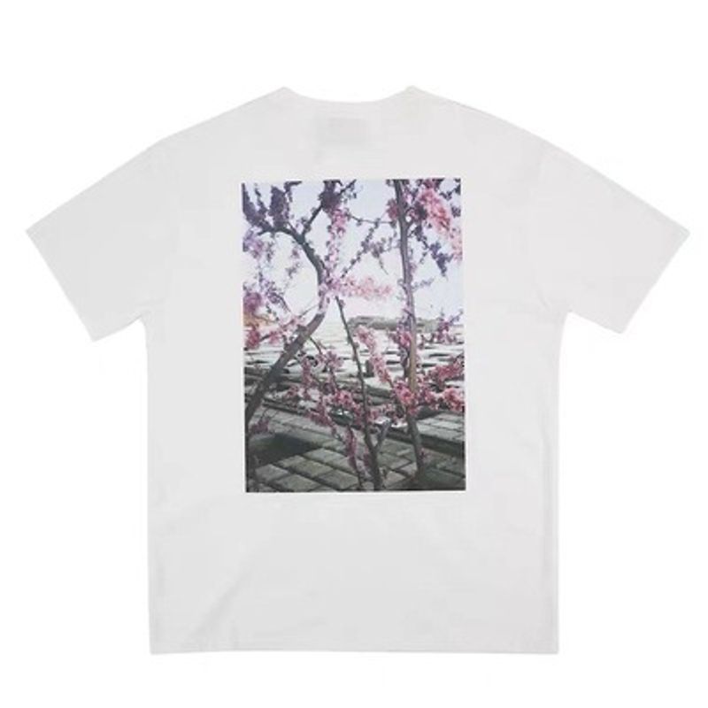 Été nouvelle marque de mode pur coton dos fleur Photo à manches courtes hommes brouillard lâche haute rue T-shirt femmes ins_voghion.com
