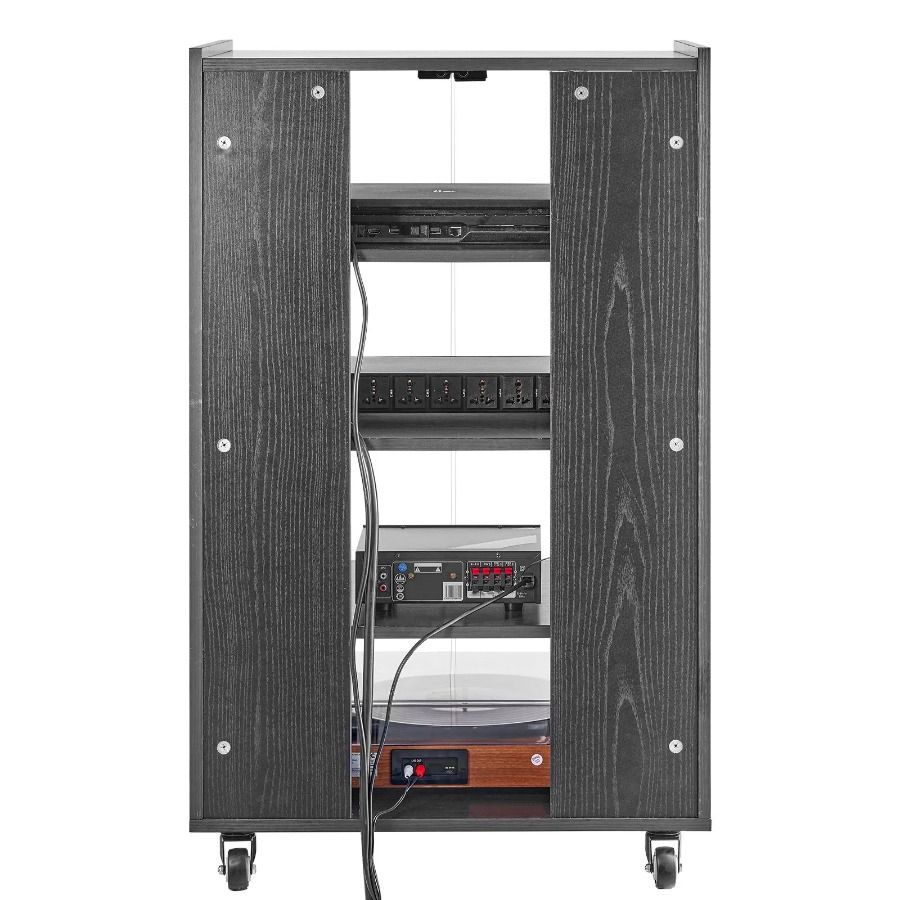 Ruote per giochi audio-video con supporto per cavi, console regolabili in altezza, supporti per lettori, scatole in legno, AV DVD, supporti a 5 livelli_voghion.com