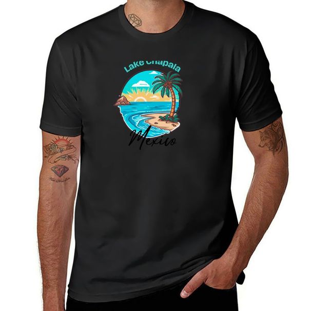 Lake Chapala Mexico Blue Sky Clouds Sun Palm T-Shirt oversizeds customizeds sweat men workout shirt_voghion.com