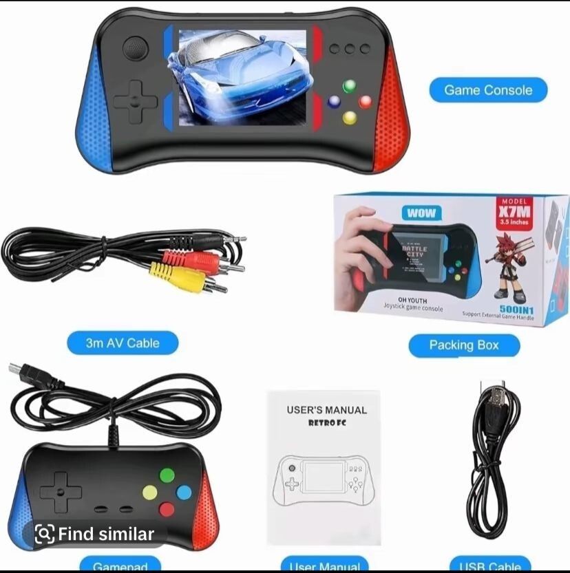 500 In 1 Retro Handheld Game Console 3.5' AV TV Output Portable Gift For Kids_voghion.com