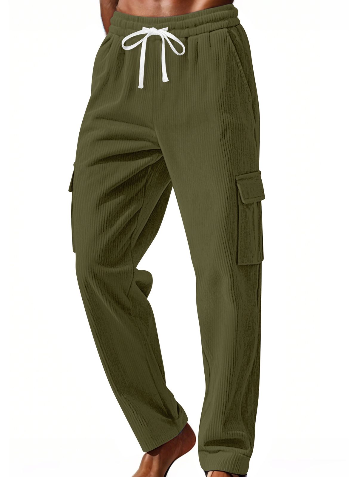 Men's Corduroy Work Pants – Relaxed Fit Cargo Pants With Multi-Pockets (S-XXXL, Army Green/Black/Navy, Breathable Polyester)_voghion.com