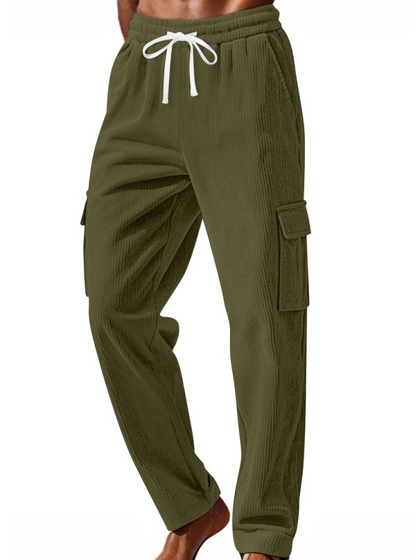 Men's Corduroy Work Pants – Relaxed Fit Cargo Pants With Multi-Pockets (S-XXXL, Army Green/Black/Navy, Breathable Polyester)_voghion.com