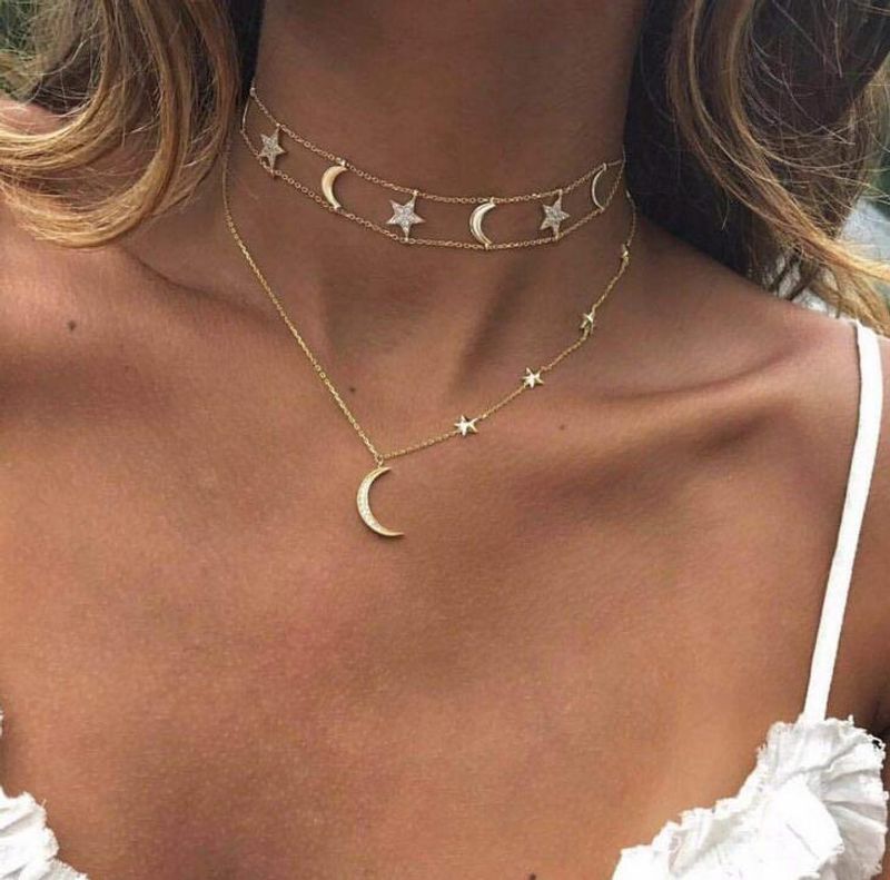 Jewelry Bohemian Moon Star Multi layered Necklace Set Sweater Chain Pendant_voghion.com