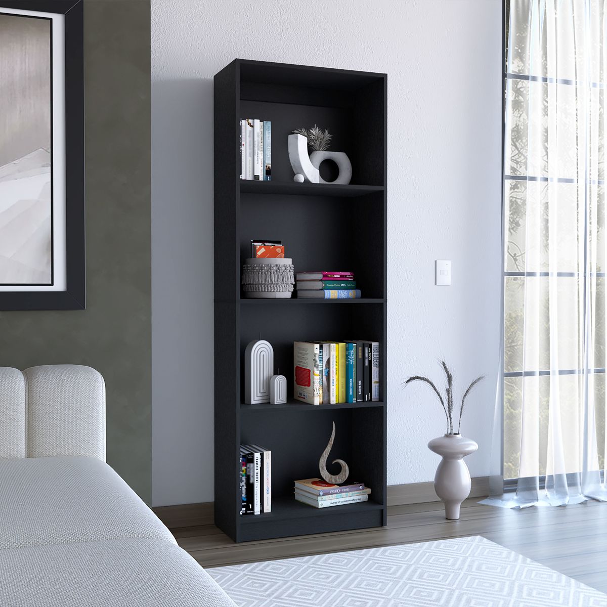 DEPOT E-SHOP Vinton Bookcase with Spacious Tier-Shelving Design, Black_voghion.com