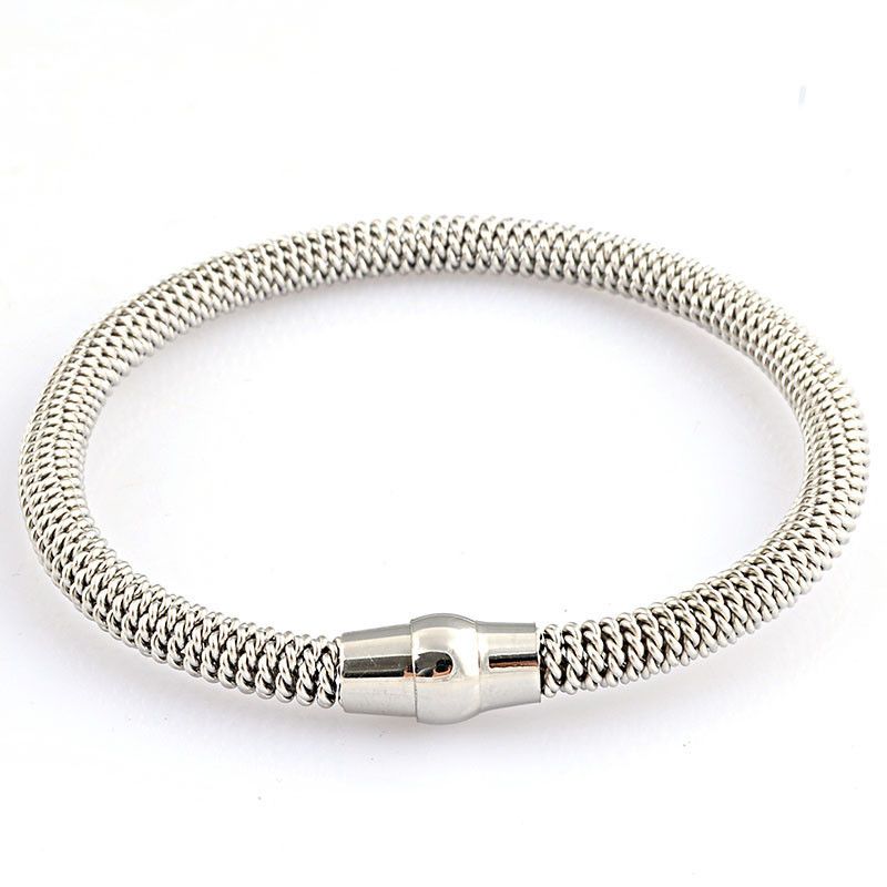 Stainless Steel Spring Cable Bracelet Elastic Magnet Buckle Jewelry Fashion Jewelry Bracelet Titanium Steel Jewelry_voghion.com