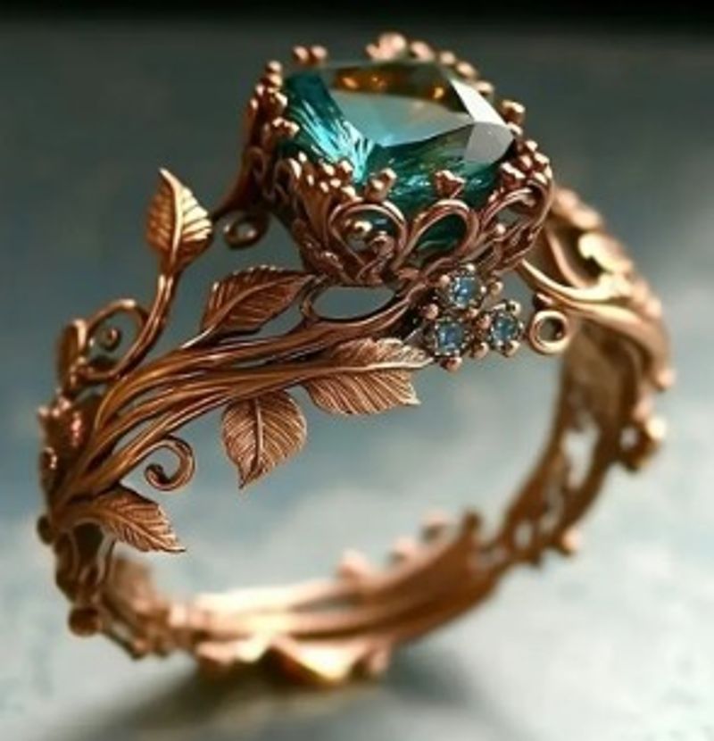 Super Exquisite INS New Inlaid Blue Crystal Ring Rose Gold Branch Floral Couple Rings For Women_voghion.com