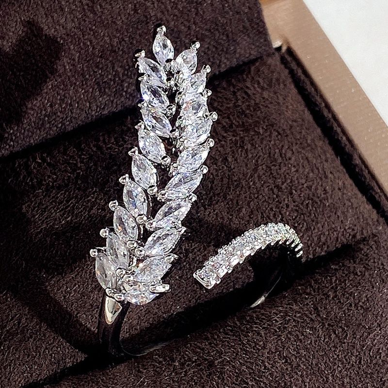 Cao Shi Ruili Magazine Open Ring Creative Wheat Ear Shape Full Diamond Women's Ring Light Luxury Shining Zircon Ring_voghion.com
