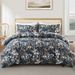 Soft Fiber Blue Floral Quilt Cover Plant Garden Three Piece Bedding Set_voghion.com