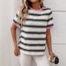 Casual Striped Short Sleeve T-Shirt For Men & Women – Comfortable Cotton Blend, Loose Fit, Color Block Design_voghion.com