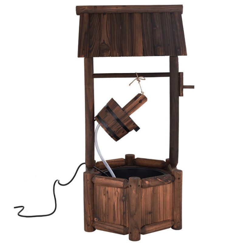 Garden Rustic Wishing Well Wooden Water Fountain with Pump_voghion.com
