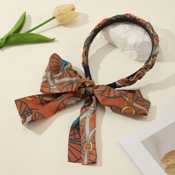 Faixa de cabeça com laço retrô, faixa de cabelo feminina, sistema único, faixa de cabeça, tecido de cetim, acessórios para cabelo, cocar trançado_voghion.com