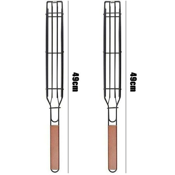 2PC Barbecue Mand Bar Vorm Ijzer En Houten Spies 45cm Mand Buiten Barbecue Gebruiksvoorwerpen Draagbare Kabob BBQ Grillmand BBQ Gereedschap_voghion.com