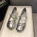 Scarpe Mary Jane in pelle piccola con perle francesi argentate, versatili da donna, primavera e autunno, stile retrò, con fondo piatto e gonna_voghion.com