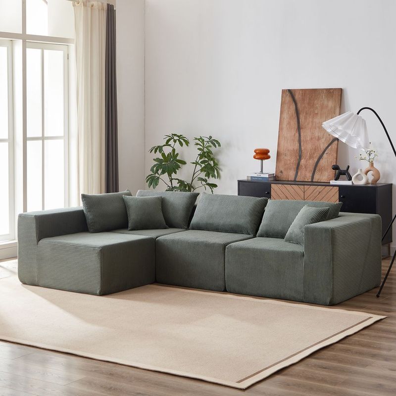 104-Inch Corduroy Modular L Shaped Sectional Sofa,Luxury Floor Couch Set,Upholstered Indoor Furniture,Foam-Filled Compressed Sofa For Living Room,Be_voghion.com