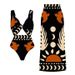Women's swimsuit retro printed mesh trousers conservative swimsuit bikini_voghion.com