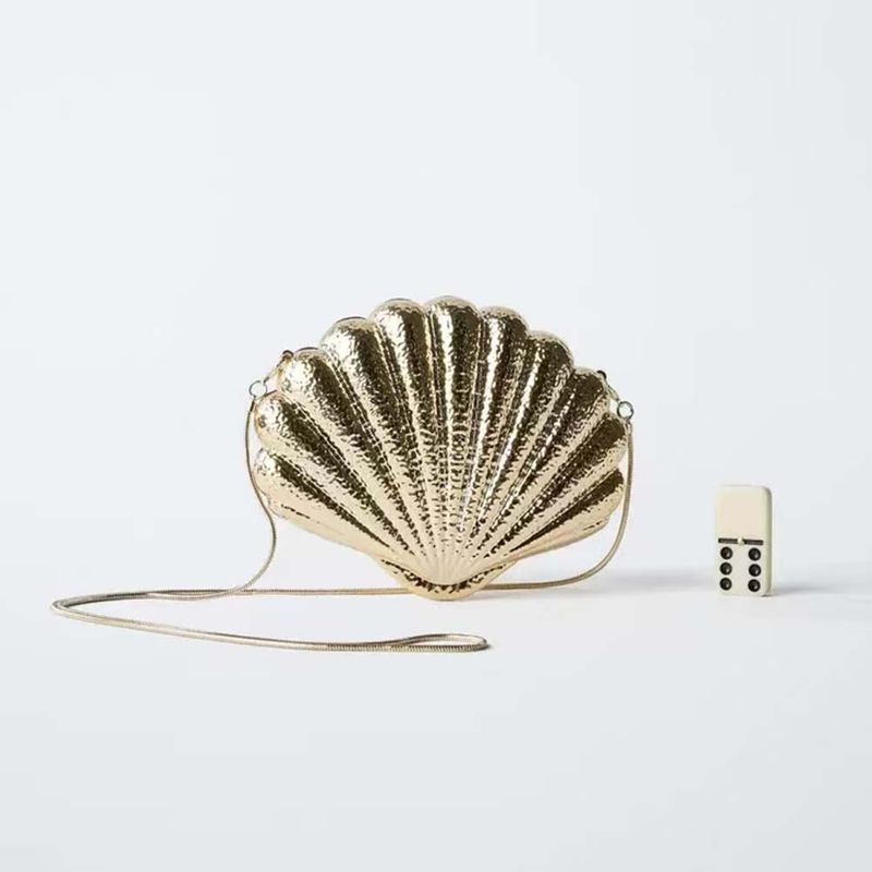 Elegante, vergoldete Shell-Clutch für Damen mit Kettenriemen für Abendpartys und den täglichen Gebrauch, Goldtasche, modische Abendtasche mit Persönlichkeit_voghion.com