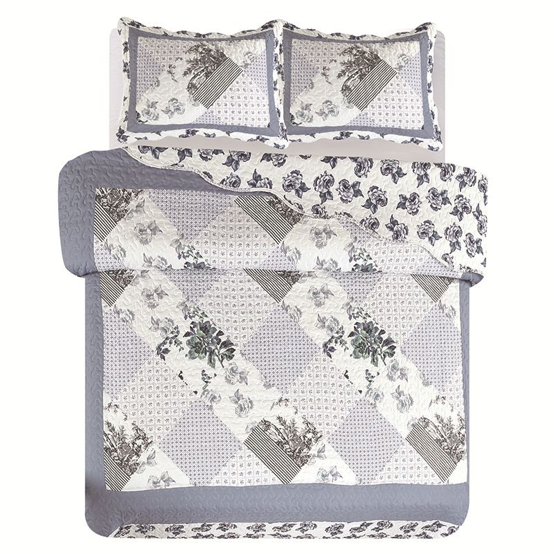 Bedrucktes Steppbettwäscheset – 3-teiliger Bettbezug aus gewaschenem Flanell mit Baumwollfüllung (weich und gemütlich, atmungsaktiv und warm)_voghion.com