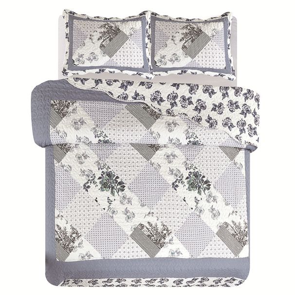 Bedrucktes Steppbettwäscheset – 3-teiliger Bettbezug aus gewaschenem Flanell mit Baumwollfüllung (weich und gemütlich, atmungsaktiv und warm)_voghion.com