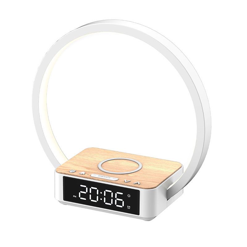 Mobile Phone Alarm Bedside Multifunctional Bluetooth Speaker Wireless Charging Table Lamp Wake-Up Ambient Light_voghion.com