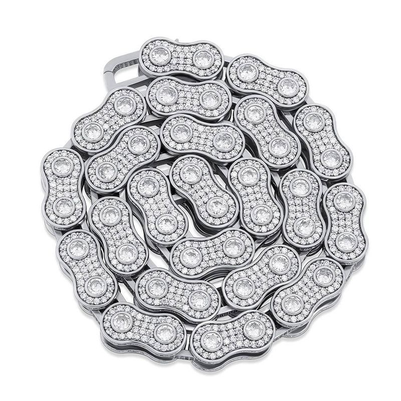 Hip Hop Full Dia Bicycle Chain Necklace Bracelet Men And Women Trendy Rap Accessories Real Platinum Electroplating_voghion.com