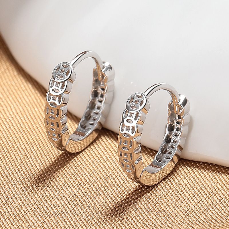 Orecchini a clip vintage in rame con moneta Qian Duoduo, eleganti orecchini a cerchio cavi da donna, stile unisex, semplici e alla moda._voghion.com