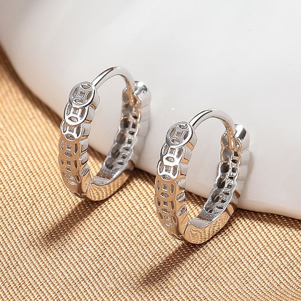 Orecchini a clip vintage in rame con moneta Qian Duoduo, eleganti orecchini a cerchio cavi da donna, stile unisex, semplici e alla moda._voghion.com