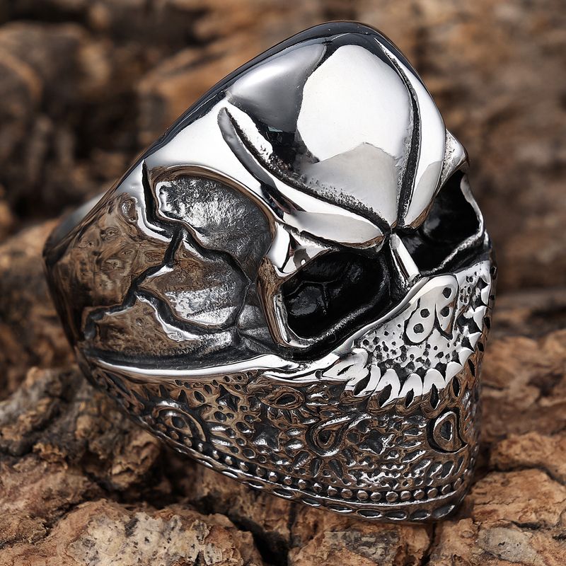Hot-Selling Pattern Mask Stainless Steel Design Niche Skull Ring_voghion.com
