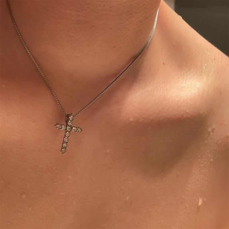 Full Diamond Cross Snake Bone Necklace For Men Hip-Hop Niche Design High-End Couple Style Minimalist Clavicle Chain_voghion.com