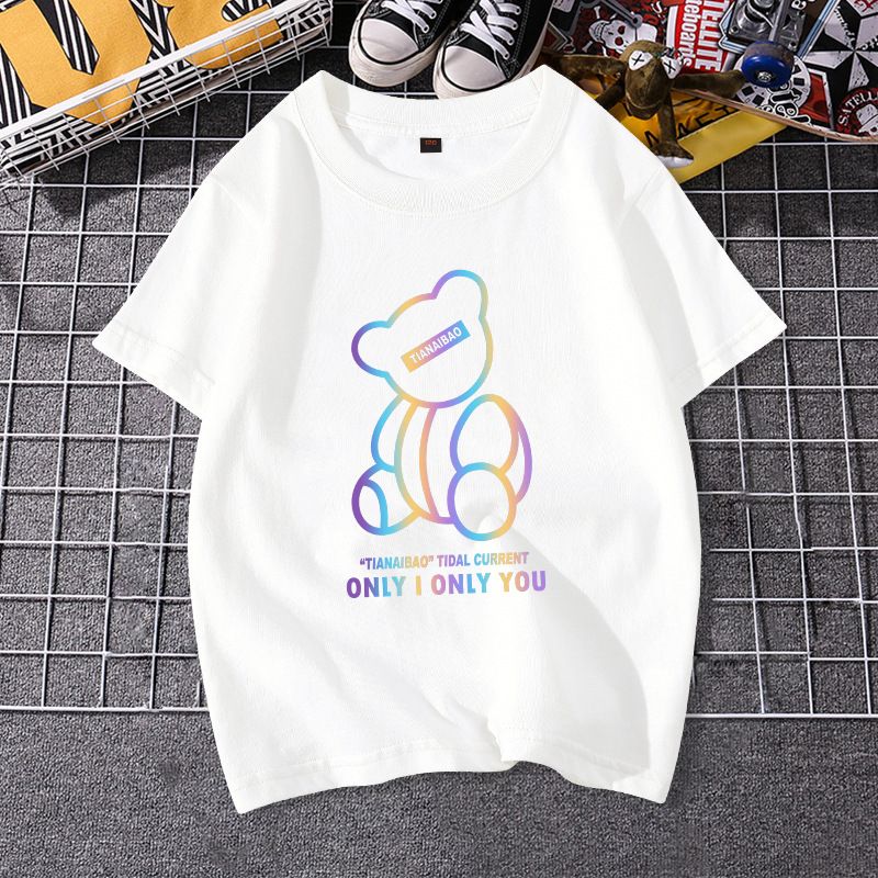Kinderkleidung Kinderkleidung Kinder-T-Shirt Jungen Kurzarmoberteile 2024 neuer reflektierender Druck trendige Bärenkleidung für den Sommer für Kinder_voghion.com