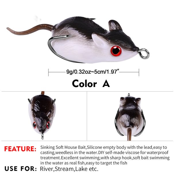 Klasyczna przynęta na żabę i mysz 5 cm 9 g miękka czarna ryba, uniwersalny sprzęt wędkarski_voghion.com