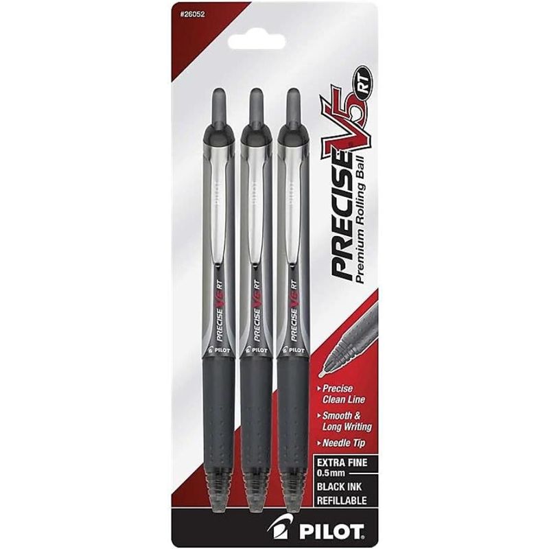Precise V5 RT Refillable Retractable Liquid Ink Rolling Ball Pens Extra Fine Point 0.5mm Black Ink 3Pack (26052)_voghion.com