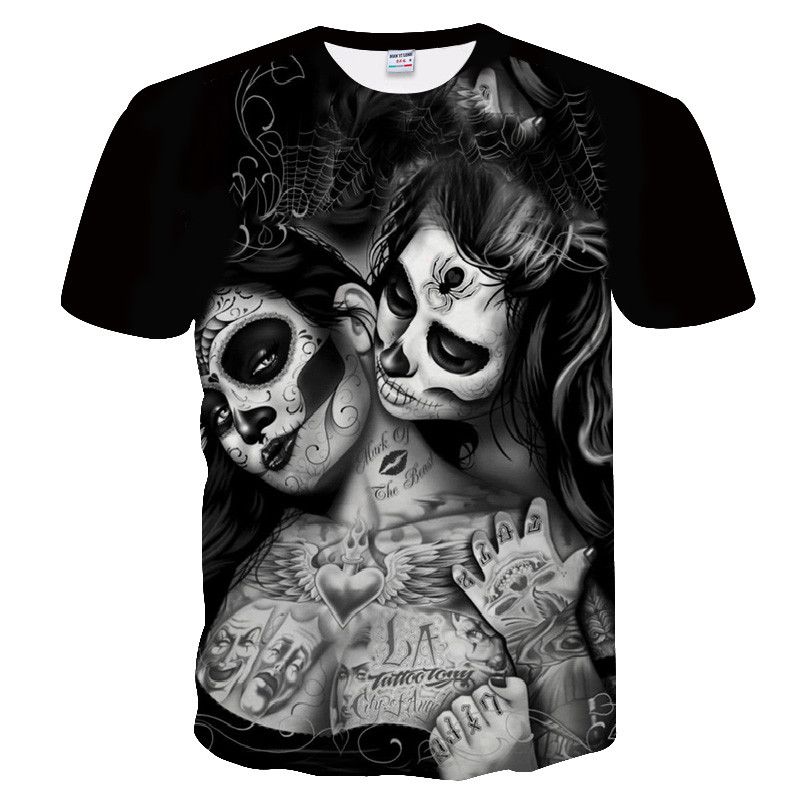 Black Skeleton T-shirt Men's Punk Skeleton T-shirt 3d Printed T-shirt Retro Goth men's clothing Summer top_voghion.com