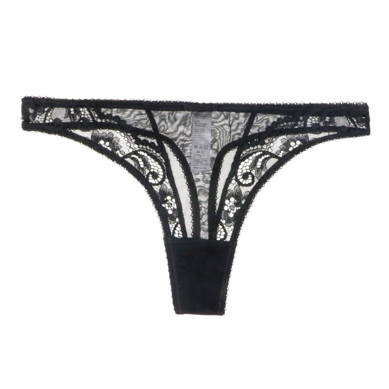 2025d Sexy Lace Thong Women Transparent Hollow Out Ladies T-Panties Temptation Low Waist Black Lace-up_voghion.com