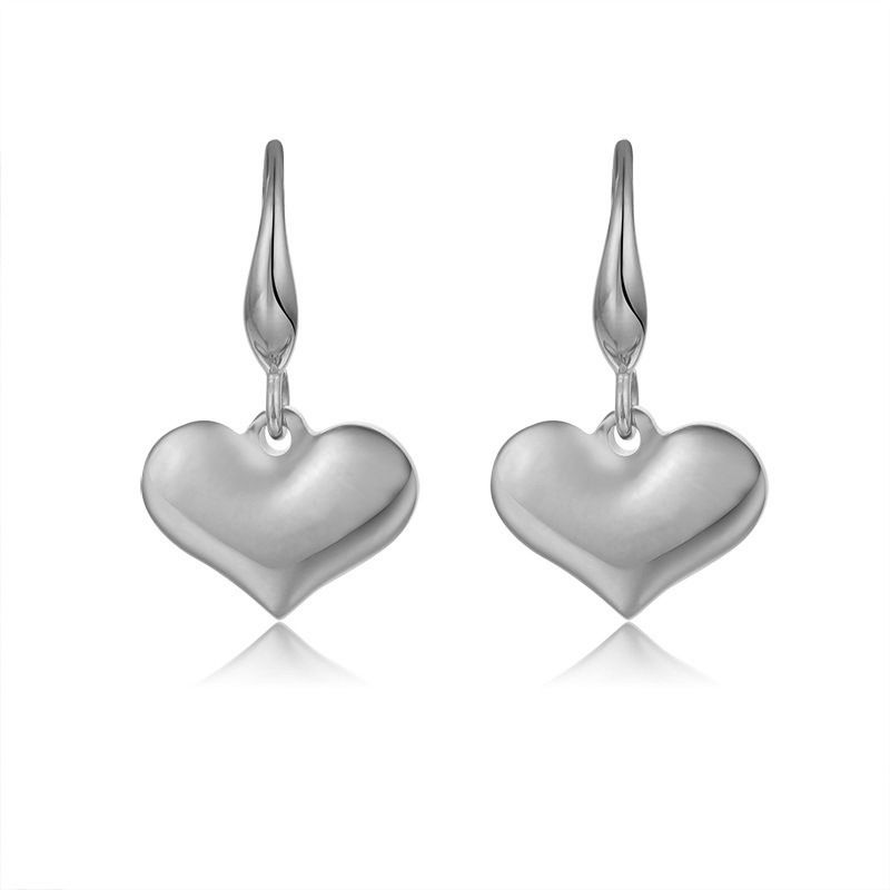 Orecchini in acciaio al titanio tridimensionali in stile francese per donna, ciondolo a forma di cuore pieno in metallo liscio, eleganti orecchini_voghion.com