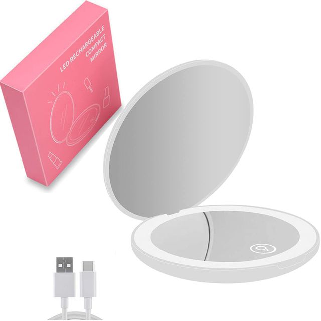 Mini kaasaskantav kokkupandav reisipeegel LED-valgusega meigipeegel, kompaktne peegel 10x suurendusega kahepoolne ümmargune ilumeigipeegel_voghion.com