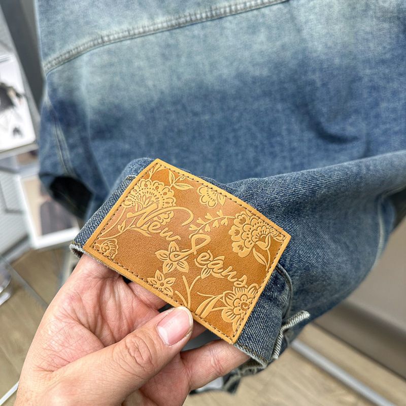Marca de moda masculina Denim High Street Old Washed Leather Label Denim Jacket Jaqueta de moda masculina Moda BACHF1496_voghion.com