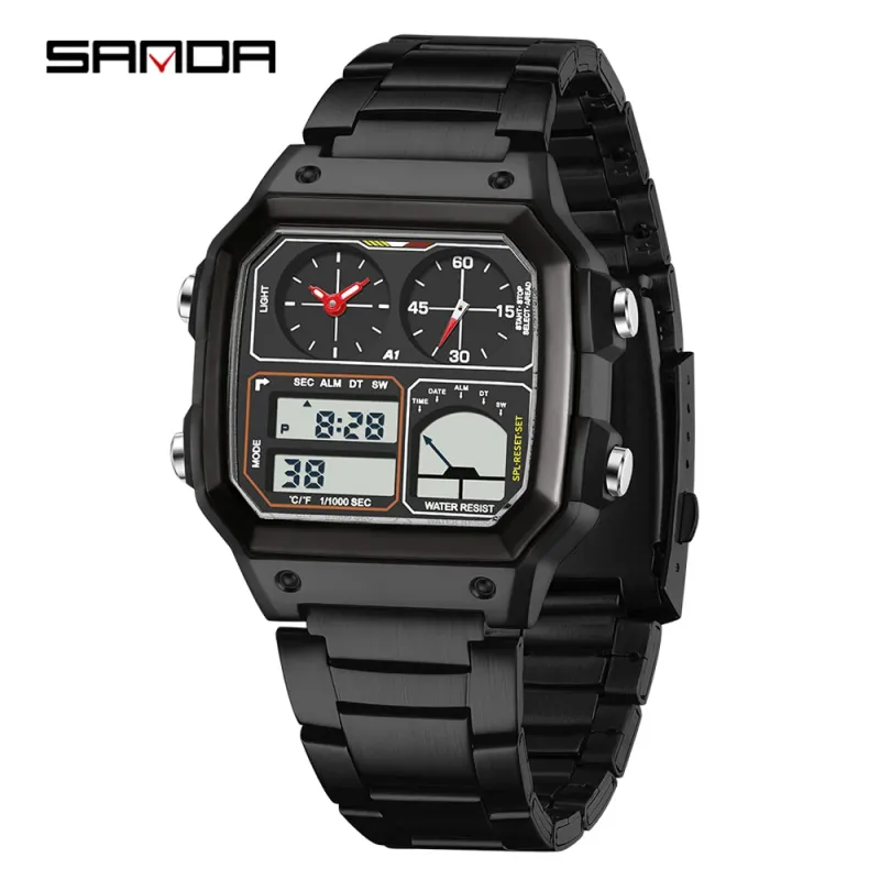 Luxury Men's Electronic Watch Sport Multi Functional Temperature Measuring Waterproof LED Electronic Watch_voghion.com