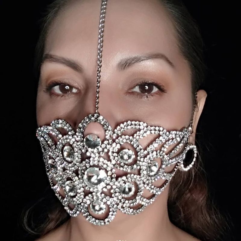 New Rhinestone Exaggerated Personality Minimalist Style Face Party Performance Accessory Mask_voghion.com