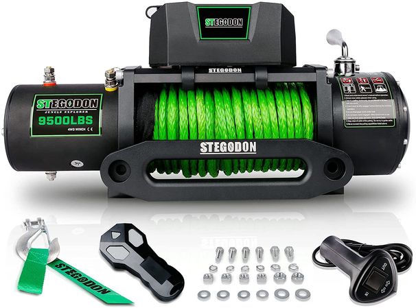 STEGODON New 9500 lb. Load Capacity Electric Winch S3,12V Waterproof IP67 Electric Winch with Hawse Fairlead, Synthetic Rope Winch with Wireless Handh_voghion.com