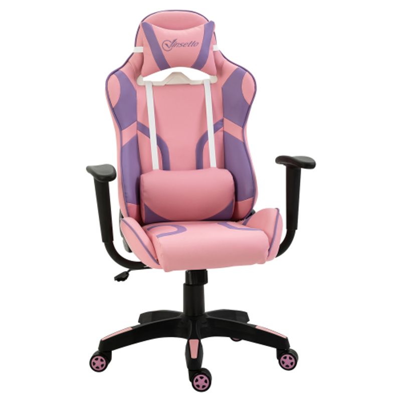 Vinsetto Gaming Stuhl Ergonomischer Bürostuhl, Drehstuhl, Verstellbares Massage Lendenkissen, Höhenverstellbar, Rosa&Violett, 69x56x125,5cm_voghion.com