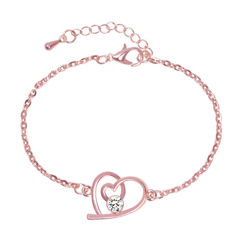 New Rose Gold Jewelry Heart-to-Heart Women&#39;s Simple Wearing Bracelet Crystal Jewelry Factory Direct Sales_voghion.com