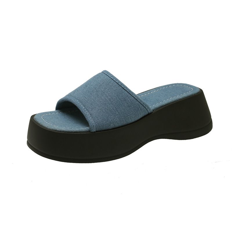 Denim Pantoffele mat décker Sohle fir Fraen 2024 nei Flip-Flops mat Blummenmuster fir de Summer mat Röcke Réimesch Sandalen_voghion.com