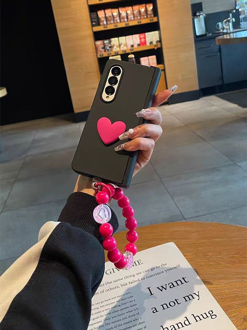 Für Samsung Galaxy Z Fold 3 4 5 W22 W23 W24 Koreanische Mode Herz Perle Armband Handgelenk Kette Riemen Stoßfeste Telefon Fall Abdeckung_voghion.com