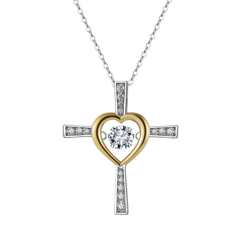 Collana intelligente da donna in argento S925 con croce a forma di cuore, con catena a clavicola a forma di cuore che batte, catena per maglione_voghion.com