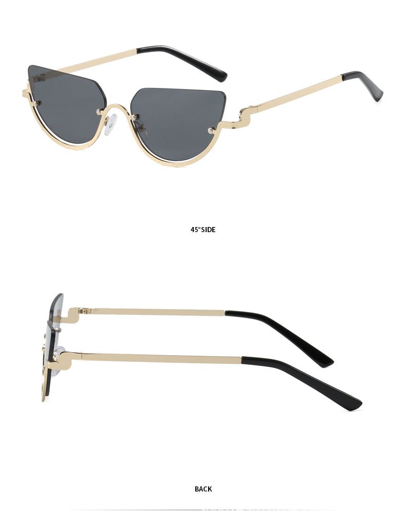 Fasjonable halvrammede katteøye-solbriller i metall for kvinner med konkav form på internettkjendiser_voghion.com