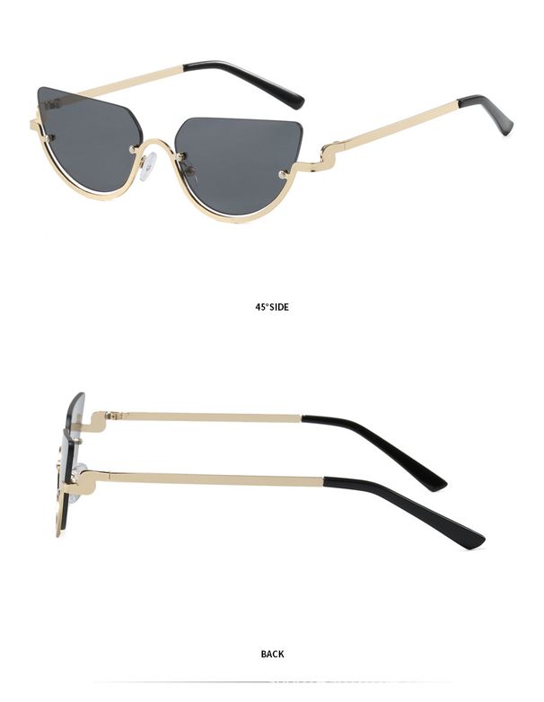 Fasjonable halvrammede katteøye-solbriller i metall for kvinner med konkav form på internettkjendiser_voghion.com