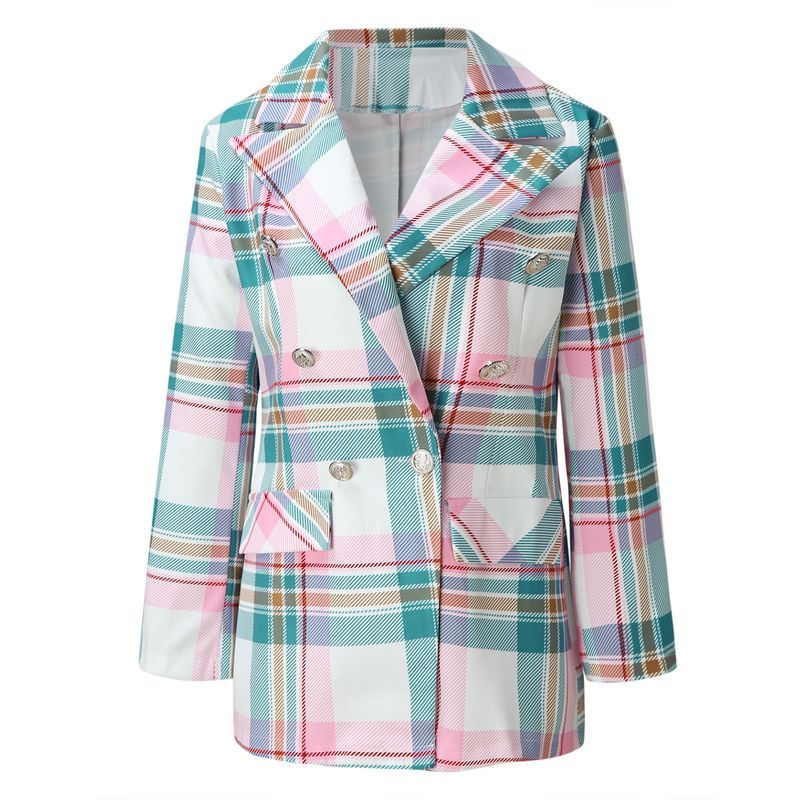 Blazer à carreaux style tendance pour femme_voghion.com