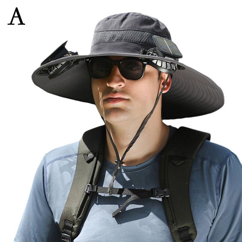 Heißer Verkauf Sonnenschirm Solar Outdoor Angeln Fan Lade Wind Sommer Big Rim Sonnencreme Männlichen Visier Fischer Hut Quick Dry_voghion.com