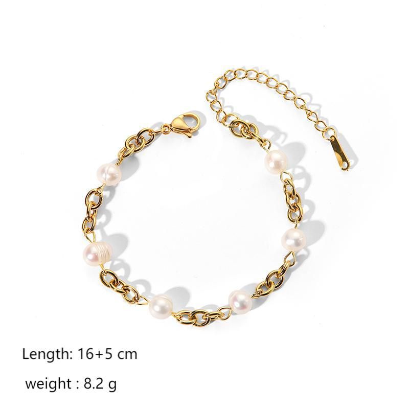 Dammeschmuck Perséinlechkeet Moud Einfacht Armband Blëtzperl Moundkräizkette K Gold Edelstahl Armband High-End Handschmuck_voghion.com