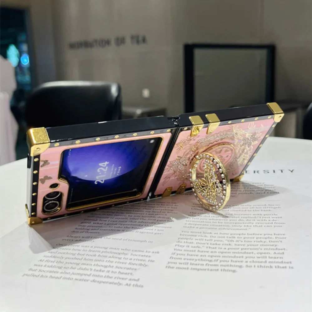 Bling Glitte Auoa Butterfly Stand telefona maciņš Samsung Galaxy Z Flip 6 5 4 3 Flip6 Flip5 Flip4 Flip3 5G turētājam_voghion.com